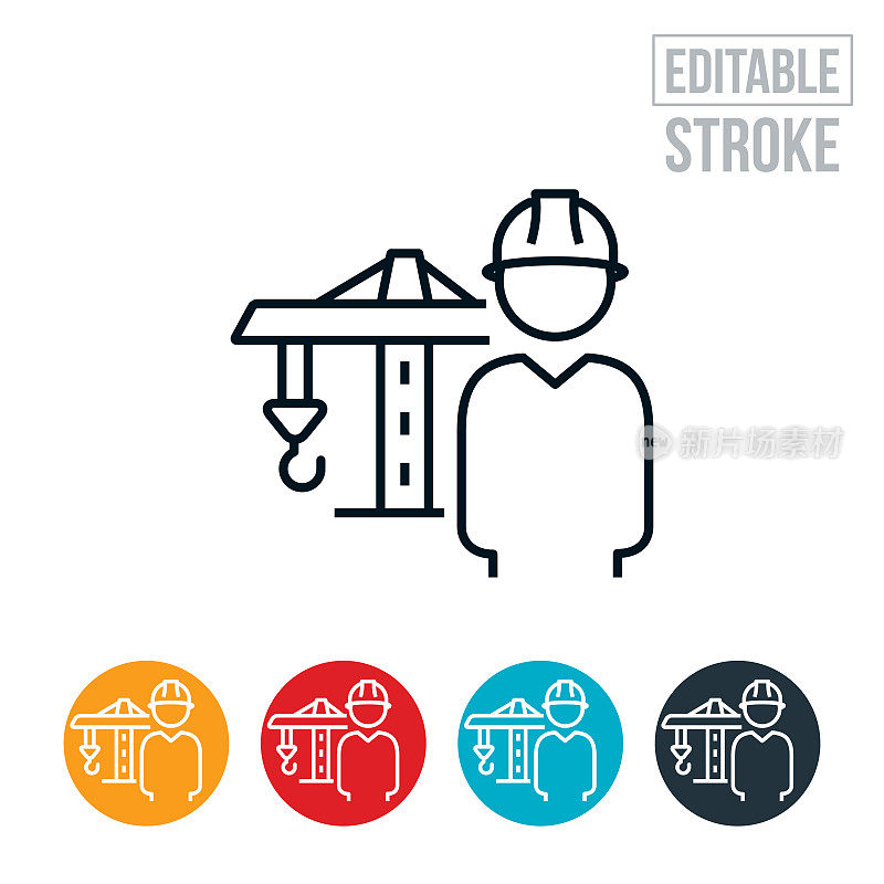 Engineer And Crane Thin Line Icon - Editable Stroke